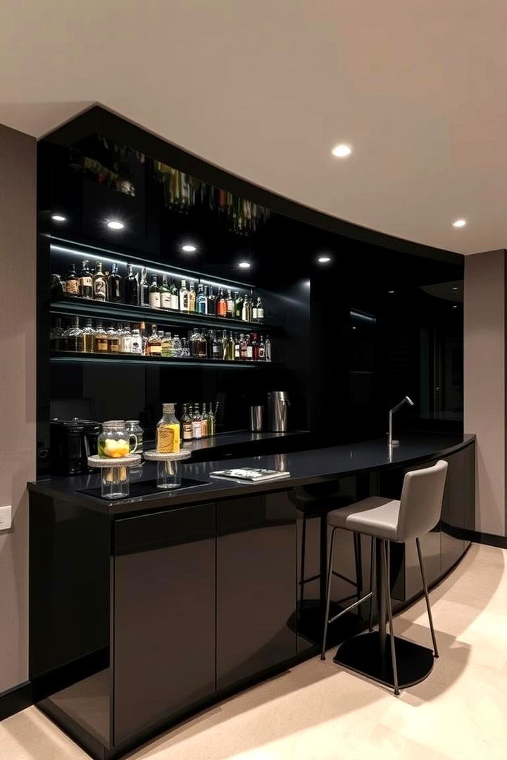 Sleek Black Beverage Station - 22 black basement ideas