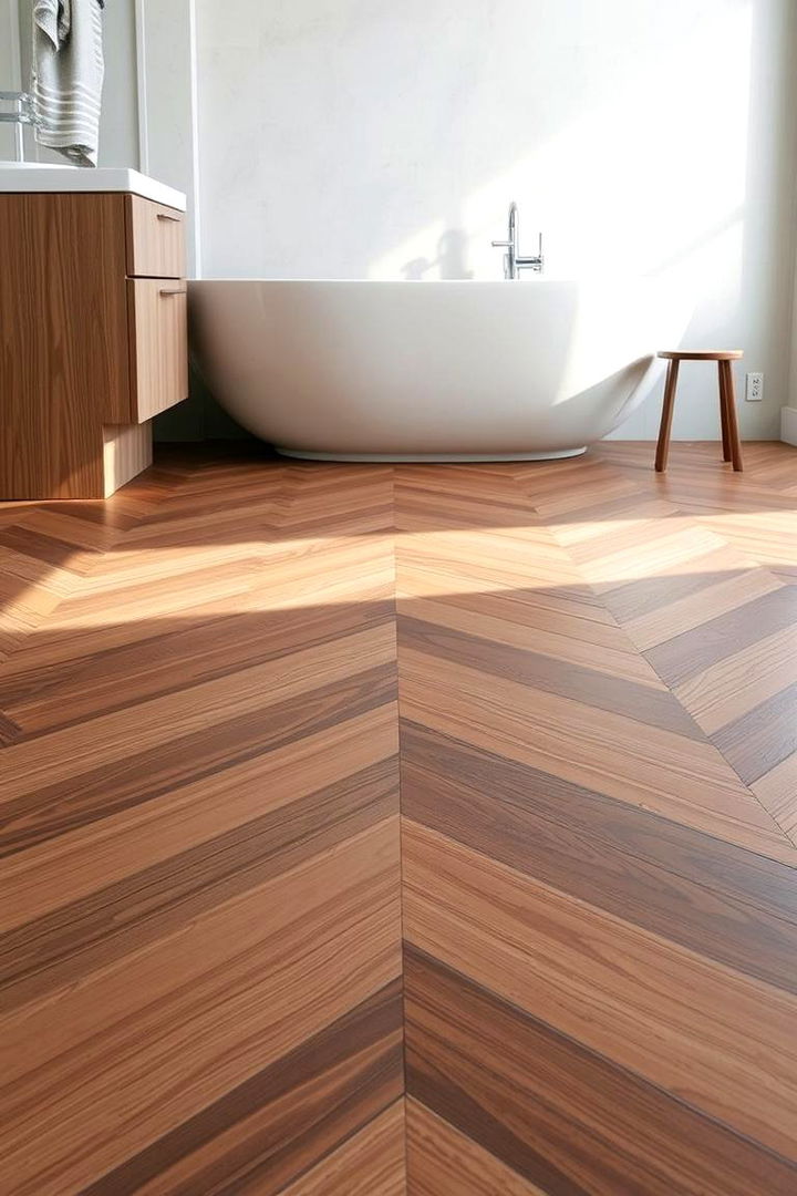 Sleek Chevron Design - 22 Ideas for Wood Floors in Bathrooms