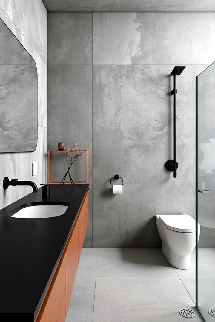 Sleek Concrete Finish - 22 bathroom with black countertops ideas
