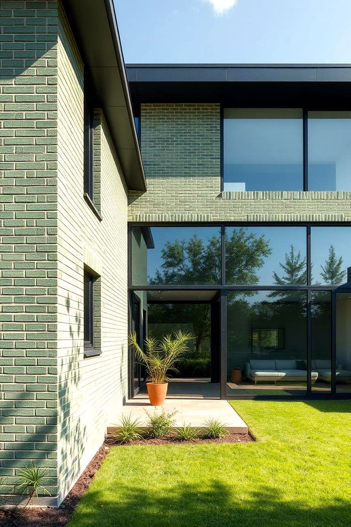 Sleek Contemporary Brick Integration - 22 Green Brick Exterior Home Ideas
