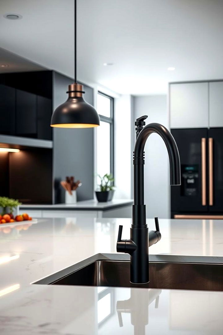 Sleek Contemporary Fixtures - 22 black and copper kitchen ideas