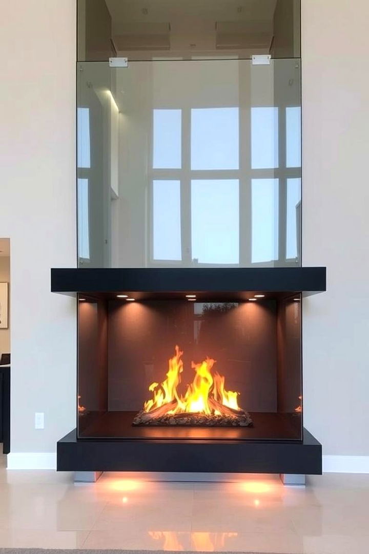Sleek Glass Integration - 22 Two-story Fireplace Ideas