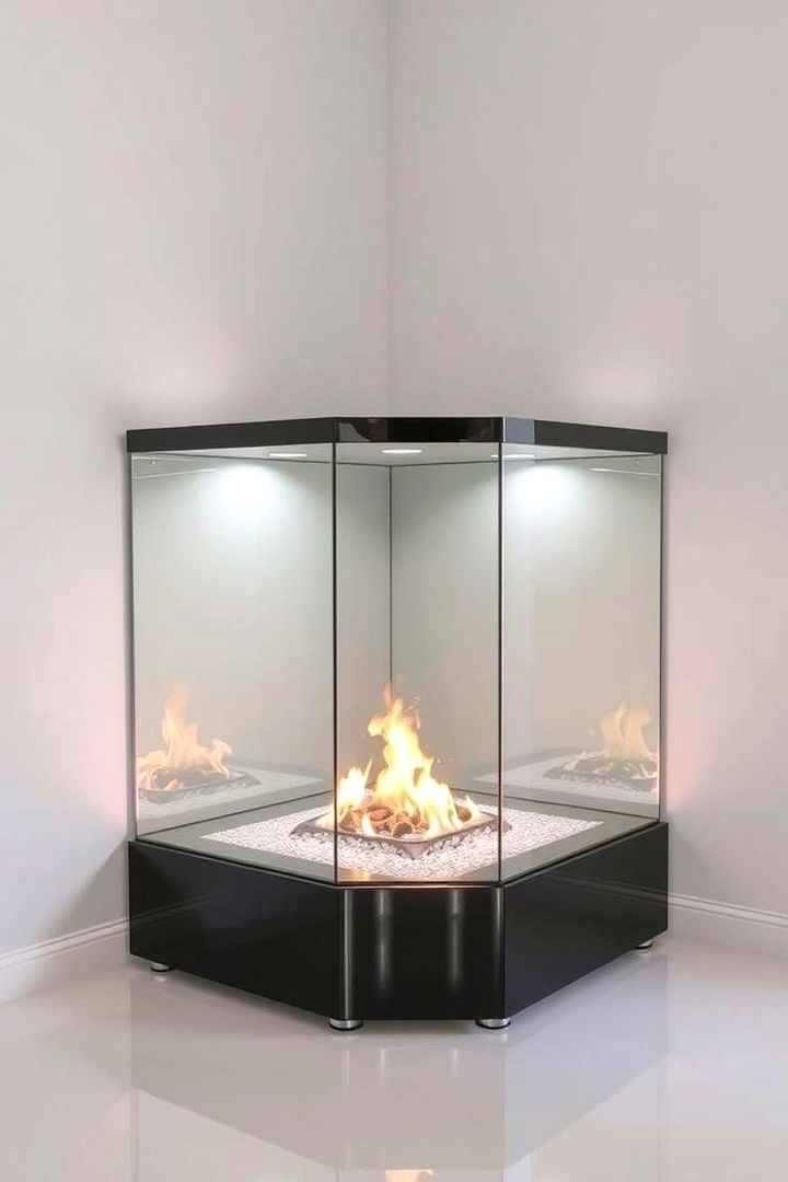 Sleek Glass Surround Corner Gas Fireplace - 22 Corner Gas Fireplace Ideas