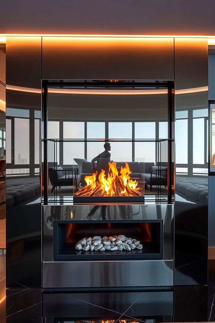 Sleek Glass and Metal Combos - 22 Fireplace Built-in Ideas