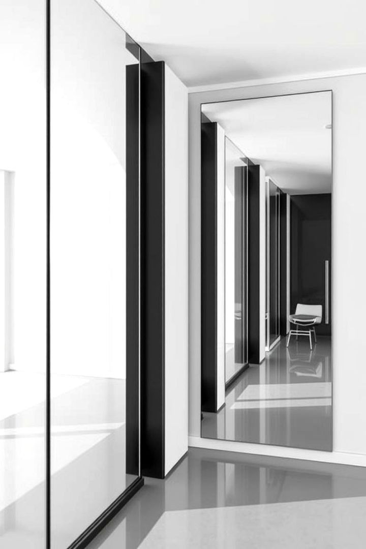 Sleek Glass and Mirror Details - 22 Black and White Living Room Ideas