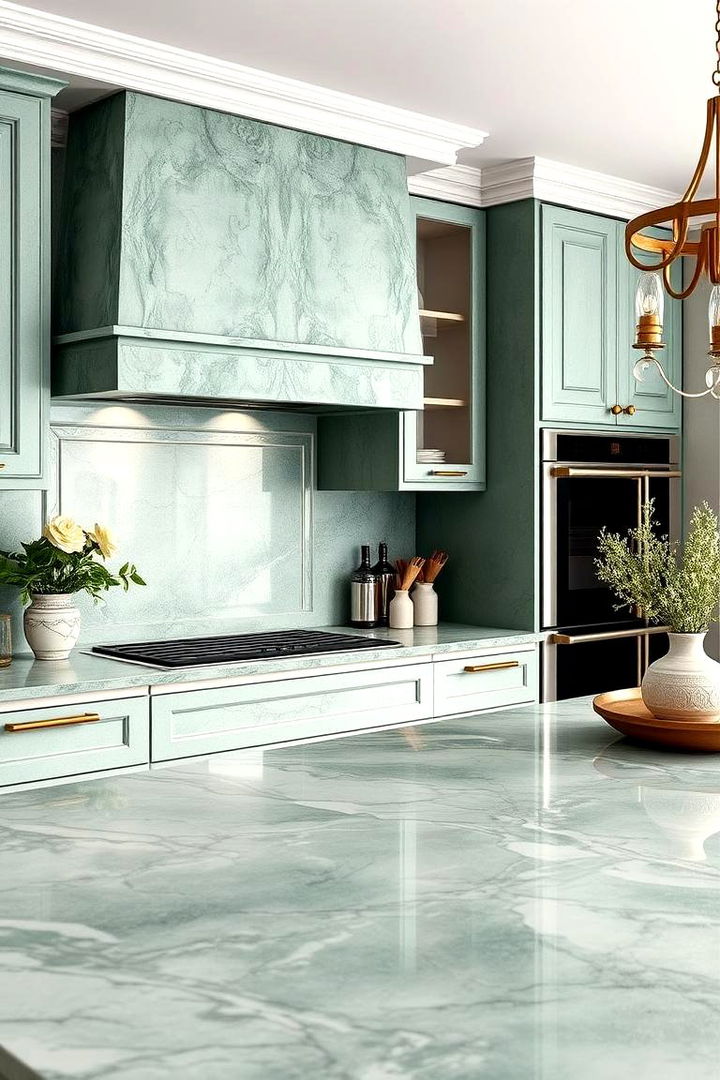 Sleek Green Marble Inspired Surfaces - 22 Kitchen With Green Countertops Ideas