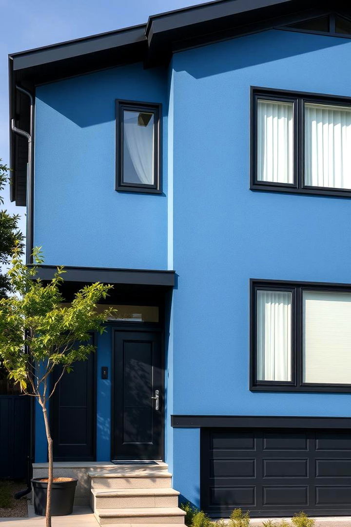 Sleek High Contrast Living - 22 Blue House With Black Trim Ideas