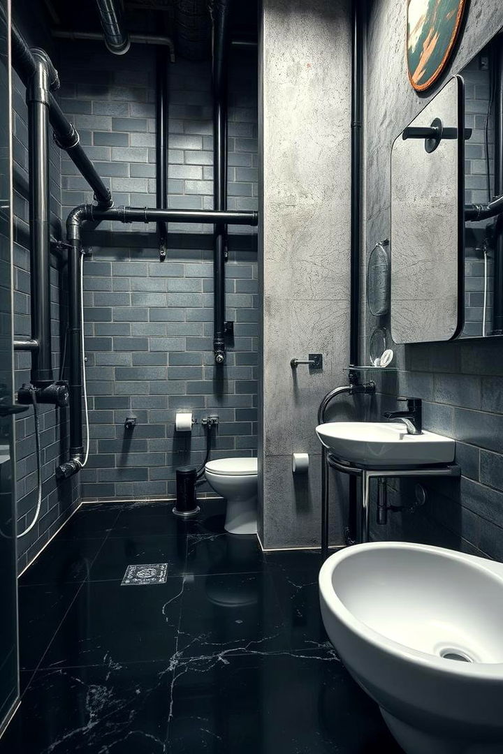 Sleek Industrial Vibes - 22 Black Floor Bathroom Ideas