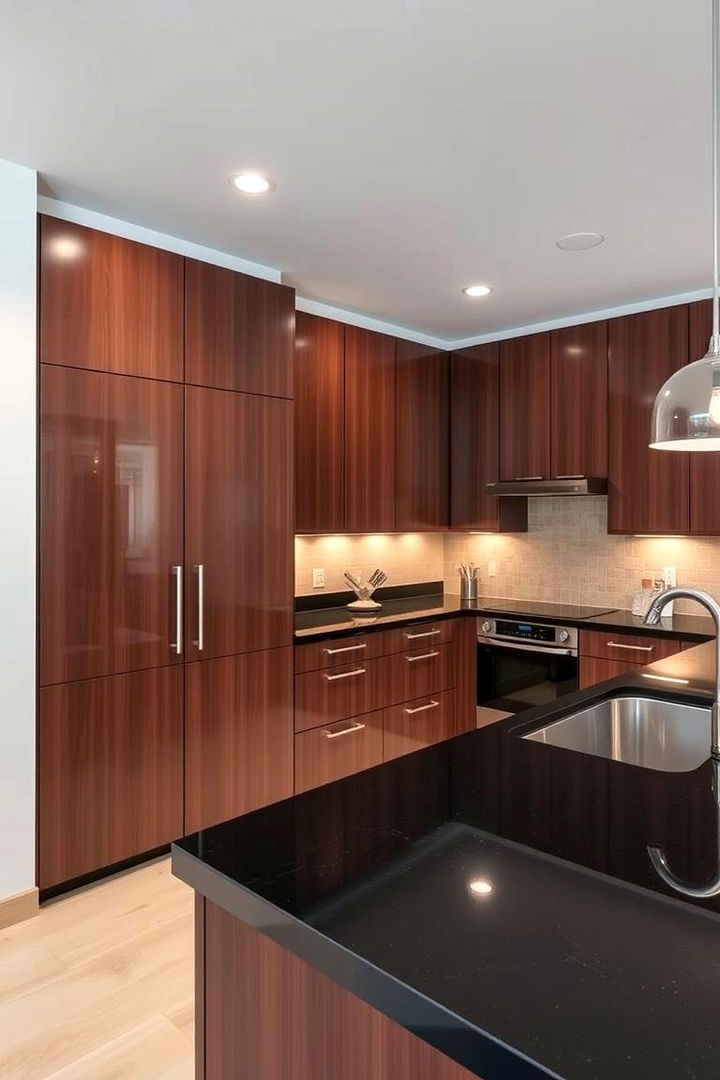 Sleek Kitchen Sophistication - 22 kitchen with brown cabinets and black countertops ideas
