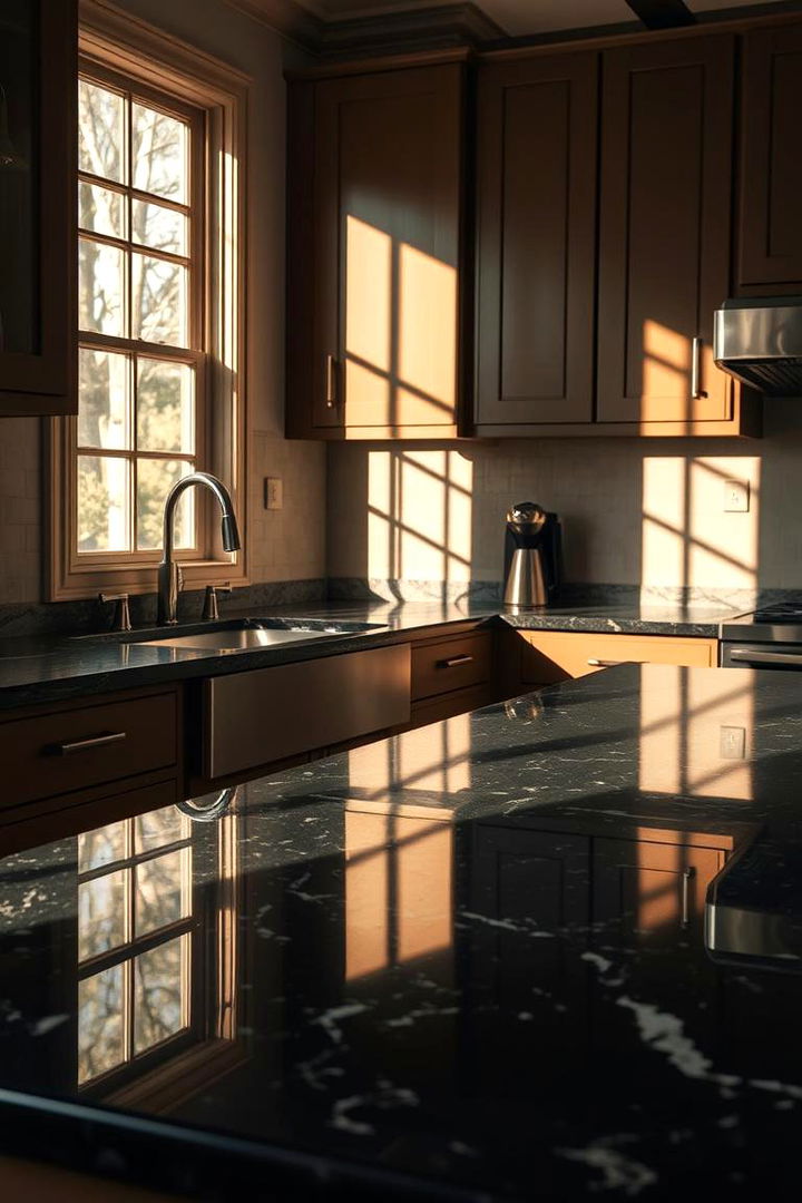Sleek Lighting Effects - 22 Black Granite Countertops Kitchen Ideas