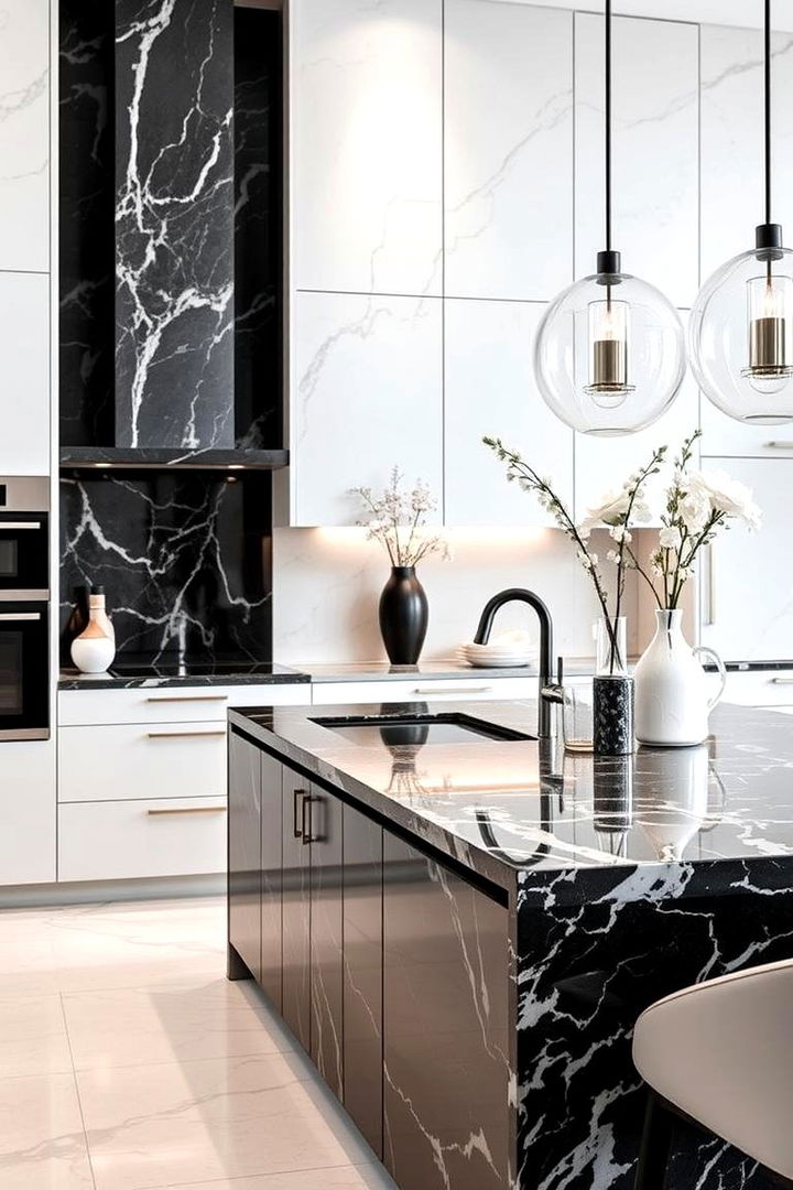 Sleek Marble Countertops - 22 Black and White Kitchen Ideas
