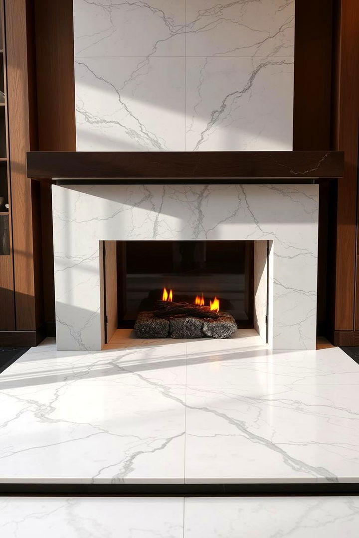 Sleek Marble Hearth Elegance - 22 Fireplace Hearth Ideas