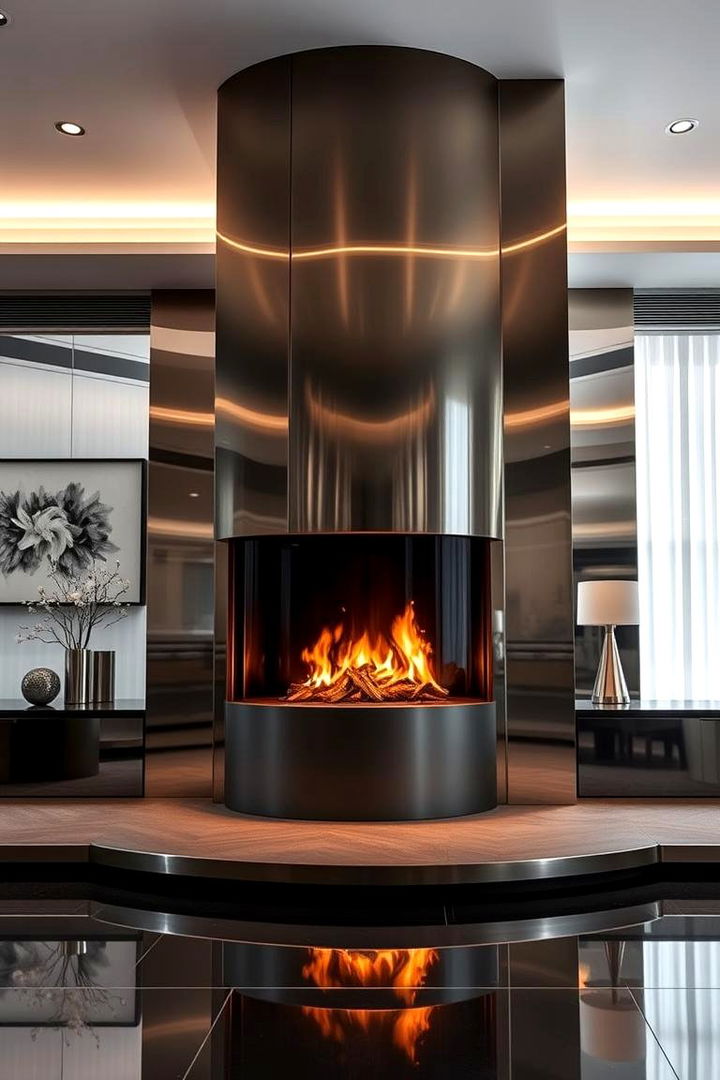 Sleek Metal Finishes - 22 3 Sided Fireplace Ideas