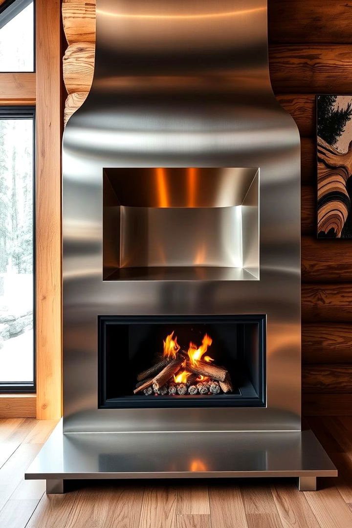 Sleek Metal Fireplace Features - 22 Cabin Fireplace Ideas