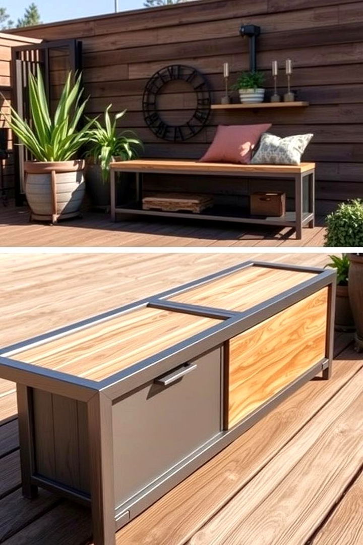 Sleek Metal Framed Deck Bench - 22 Built-in Deck Bench Ideas and Designs