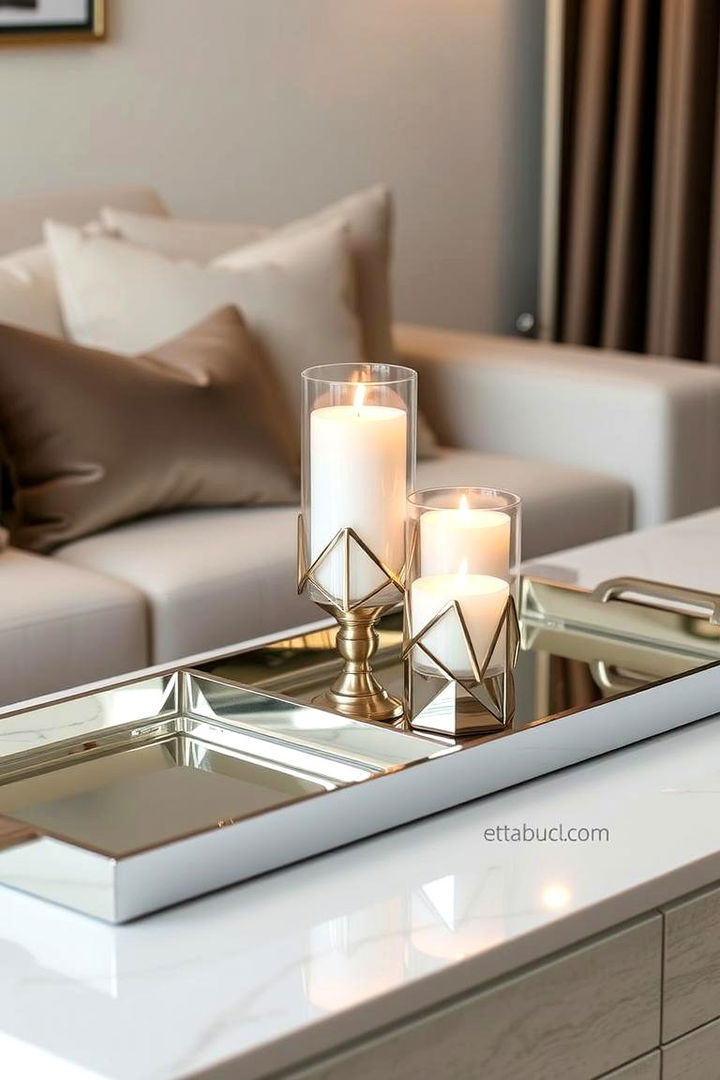 Sleek Metallic Accents - 22 Sofa Table Decor Ideas