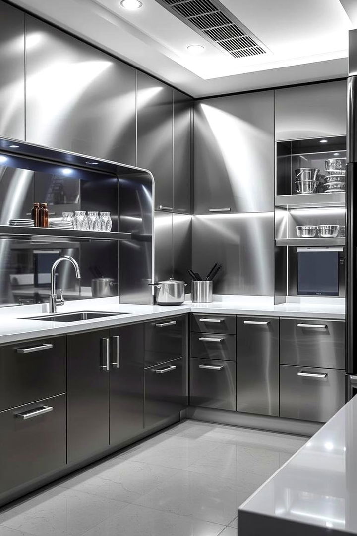 Sleek Metallic Finishes - 22 Kitchen Cabinet Color Ideas