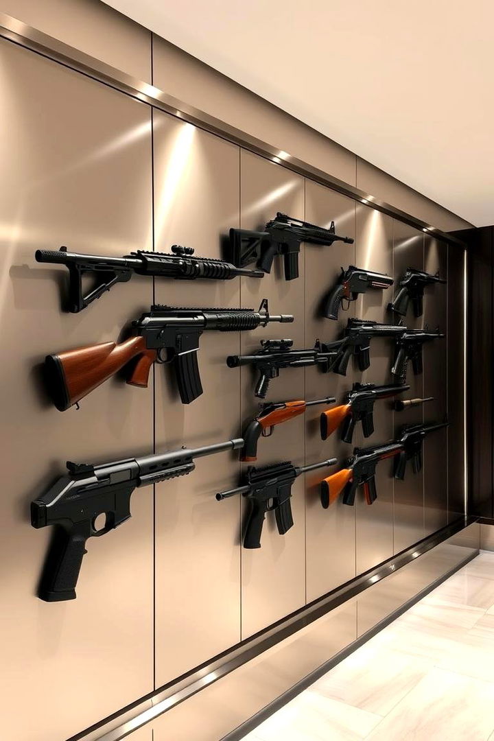 Sleek Metallic Gun Wall Display - 22 Gun Wall Ideas
