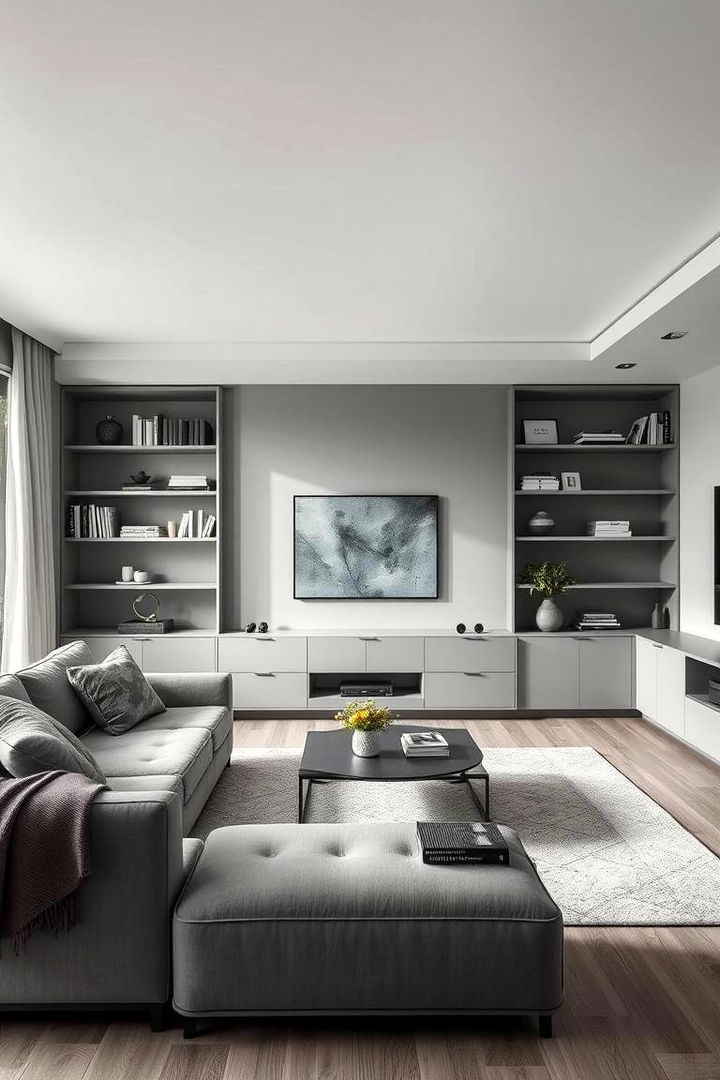 Sleek Minimal Gray with Hidden Storage - 22 Gray Living Room Ideas
