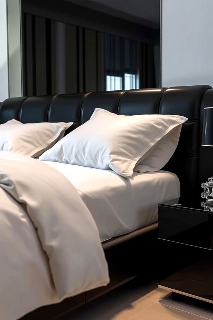 Sleek Mirror Finished Black Headboard - 22 Black Headboard Bedroom Ideas