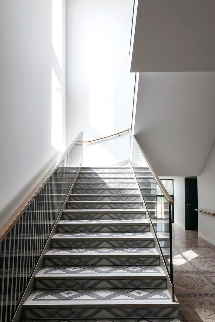 Sleek Open Staircase with Geometric Patterns - 22 Open Staircase Ideas