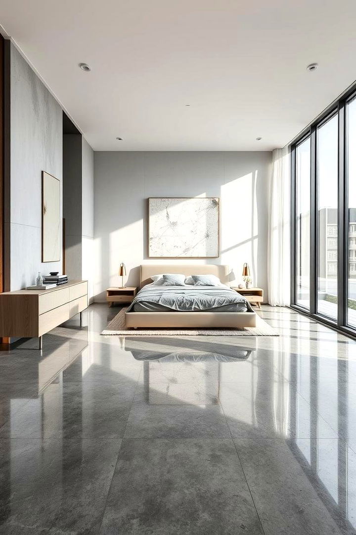 Sleek Polished Concrete - 22 Bedroom Flooring Ideas