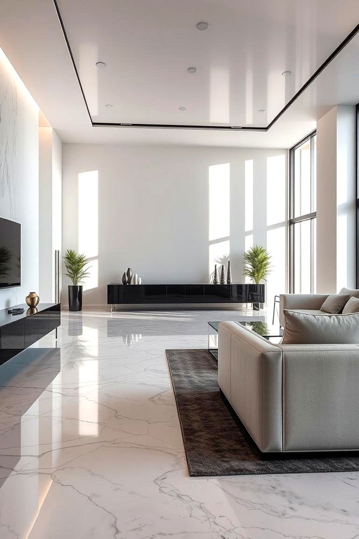 Sleek Polished Finishes - 22 Marble Floor Living Room Ideas