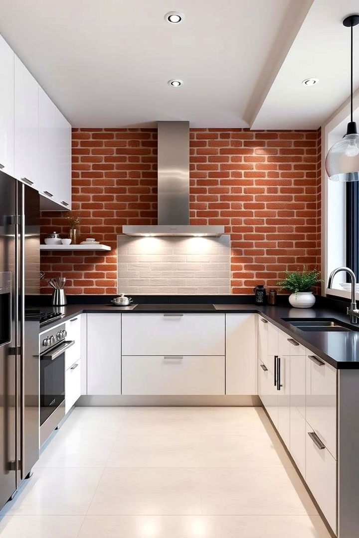 Sleek Red Brick Finishes with Modern Amenities - 22 Red Brick Kitchen Ideas