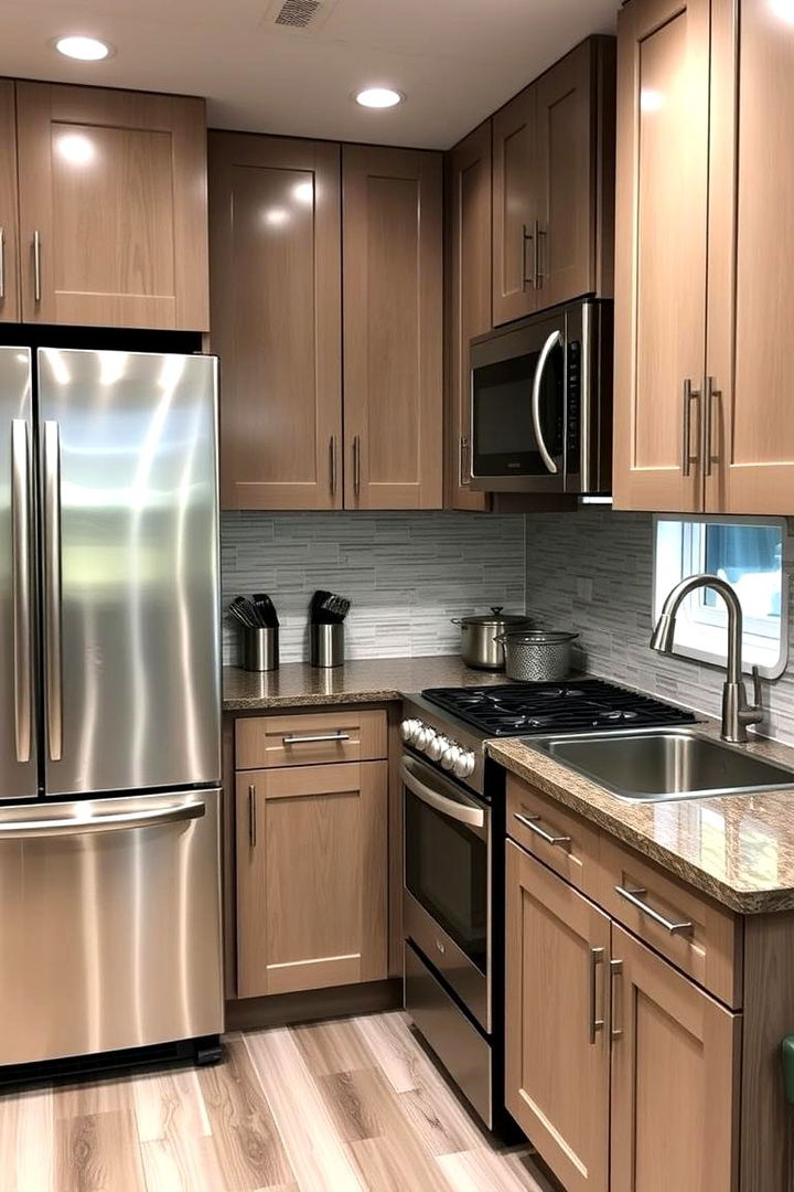 Sleek Stainless Steel Finishes - 22 Mobile Home Kitchen Ideas