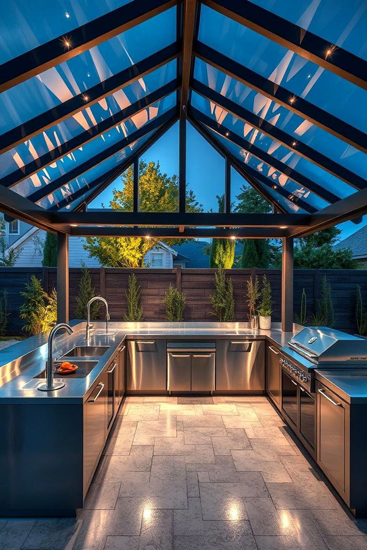 Sleek Stainless Steel Layout - 22 Outdoor Kitchen with a Gazebo Ideas