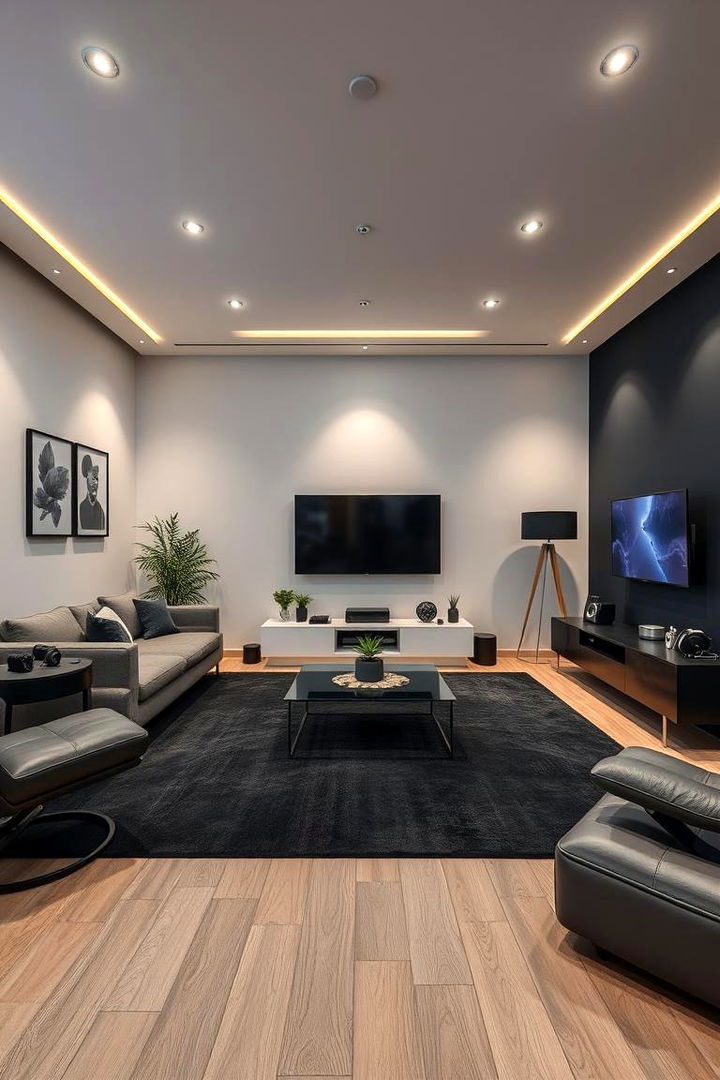 Sleek Technology Infusion - 22 Black Carpet Living Room Ideas