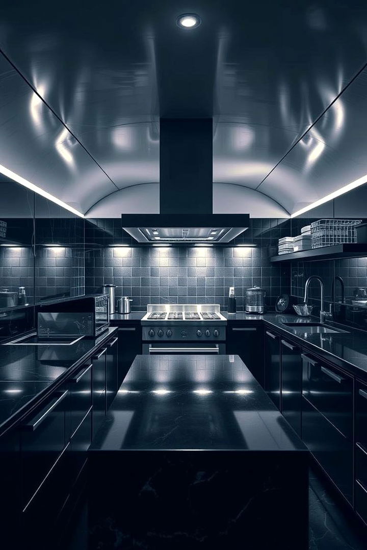 Sleek Urban Underground Kitchen - 22 Dark Kitchen Ideas