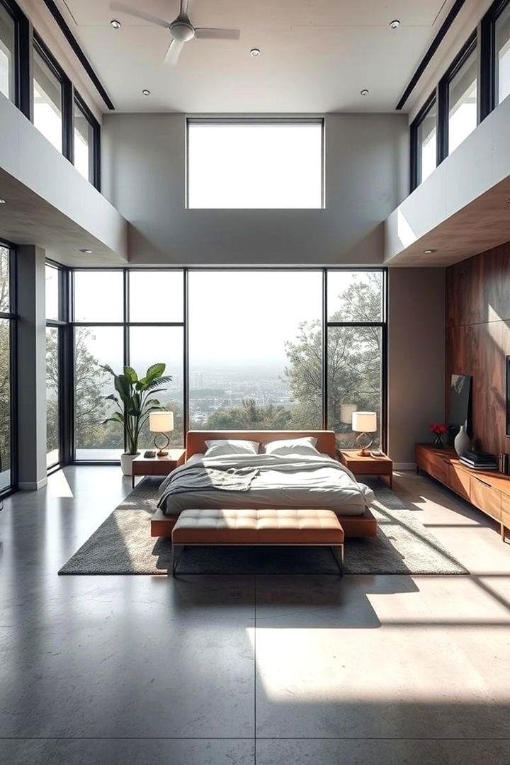 Sleek and Open Layout - 22 Concrete Floor Bedroom Ideas