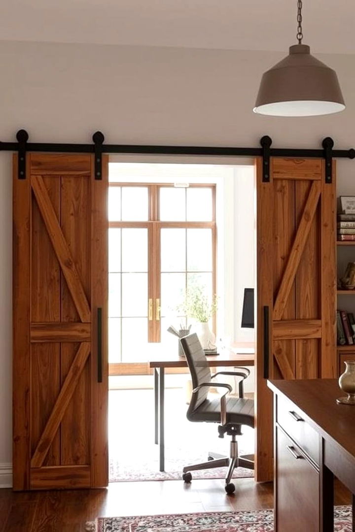 Sliding Barn Doors with Antique Finishes for a Vintage Look - 22 Home Office Door Ideas