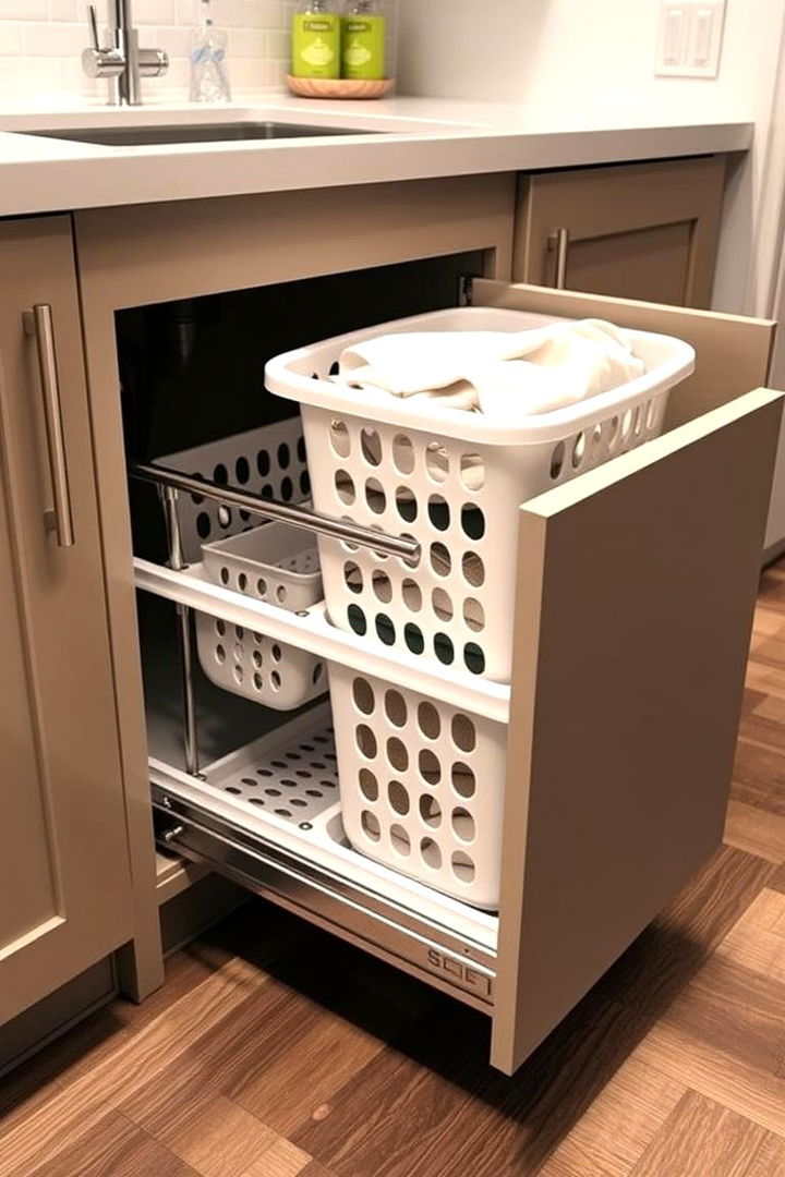 Sliding Laundry Basket Drawers for Under Sink Clutter - 22 Laundry Basket Storage Ideas