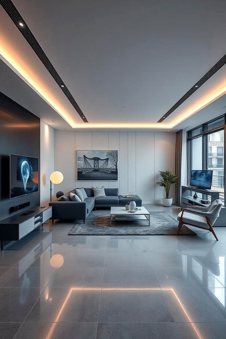 Smart Home Integration - 22 grey flooring living room ideas