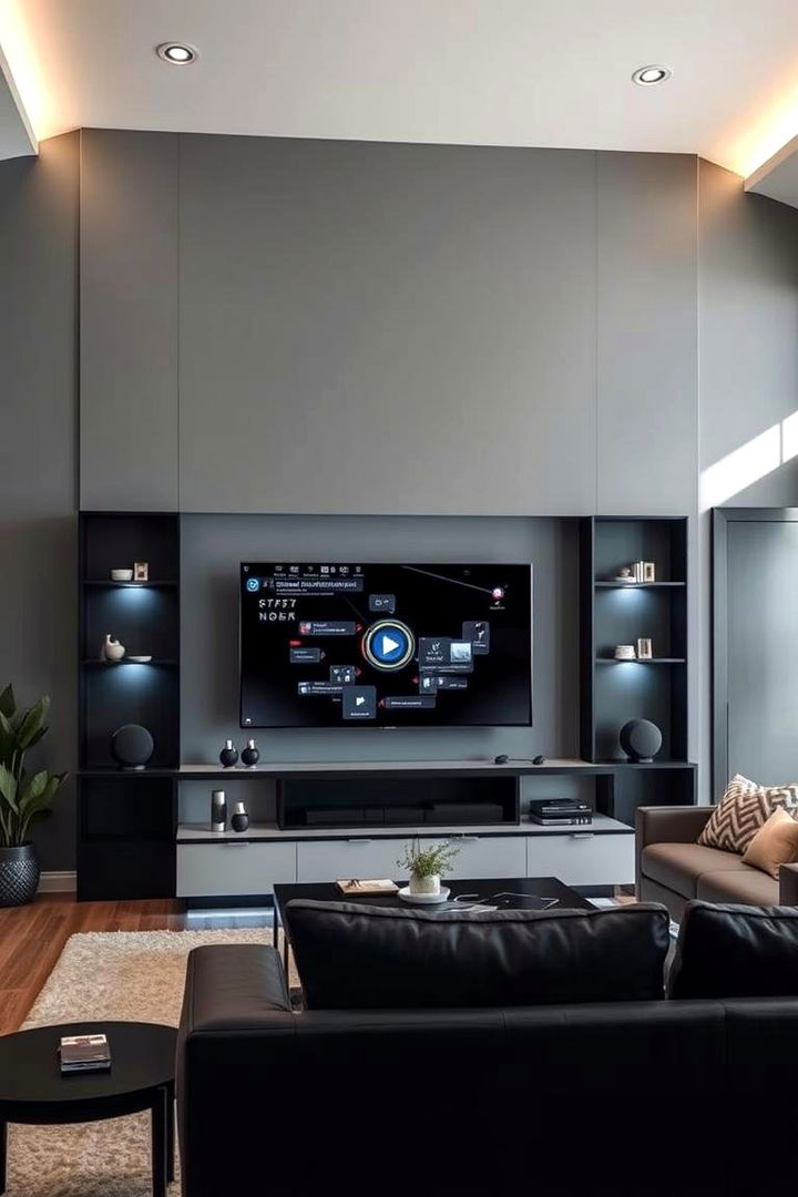 Smart Home Integration - 22 living room grey walls black trim