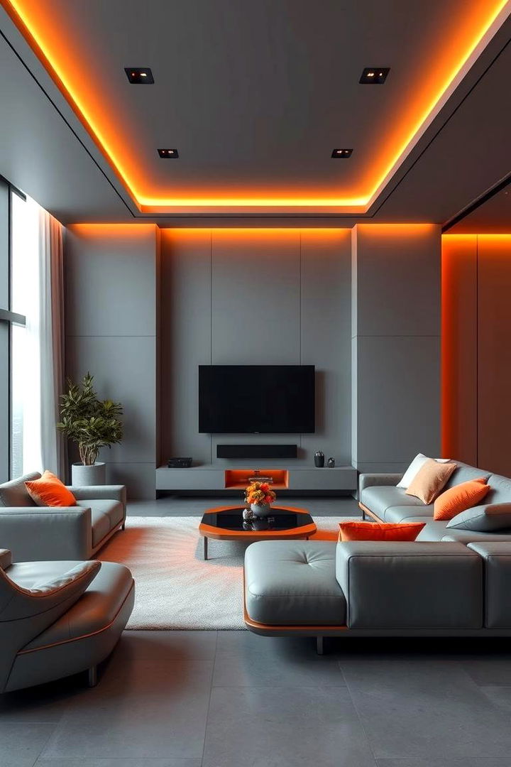 Smart Home Integration - 22 Orange and Grey Living Room Ideas