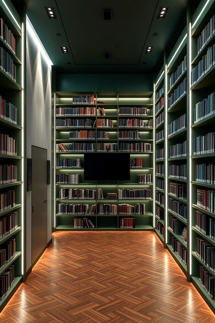 Smart Home Integration Elegance - 22 Dark Green Home Library Ideas and Inspiration
