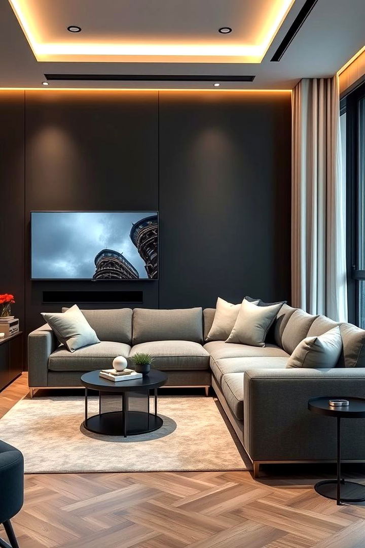 Smart Home Lounge for Modern Tech - 22 Grey Sectional Living Room Ideas