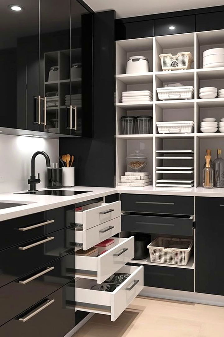 Smart Storage Solutions in Contrast - 22 Black and White Kitchen Ideas