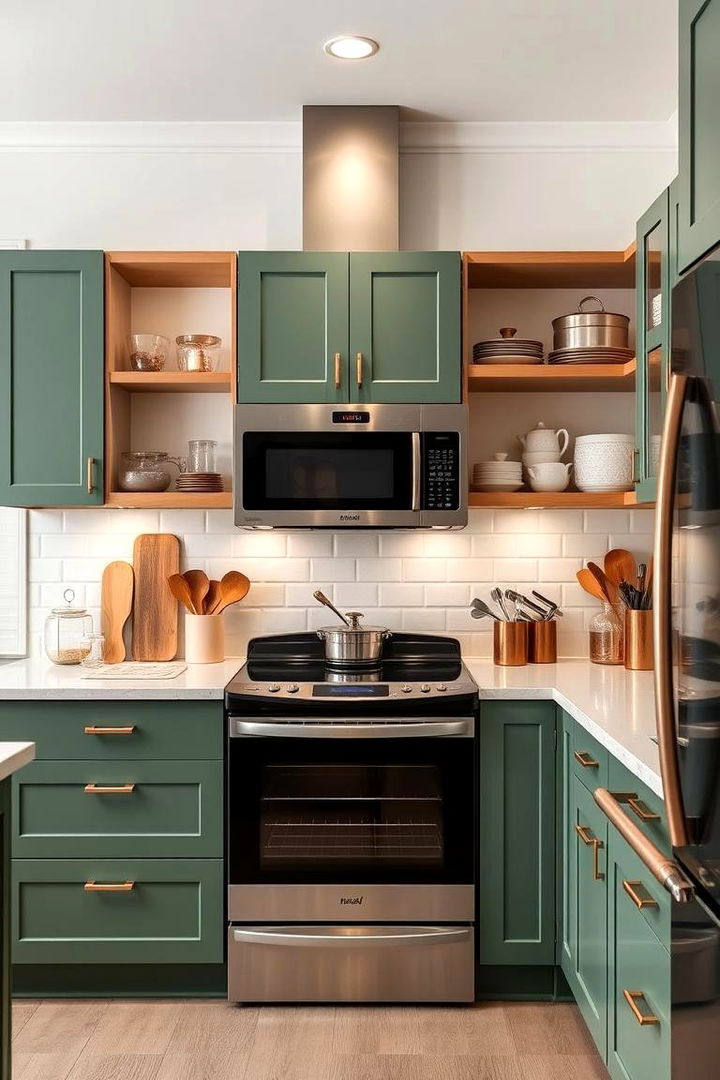Smart Storage with Copper Touches - 22 Green and Copper Kitchen Ideas