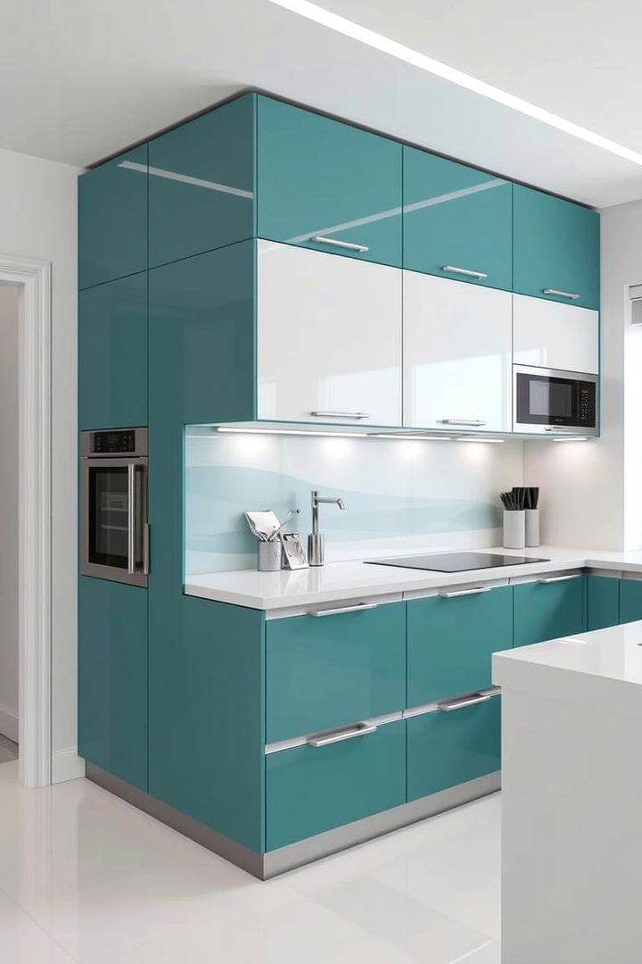 Smart Teal and White Kitchen with Integrated Appliances - 22 Teal and White Kitchen Ideas