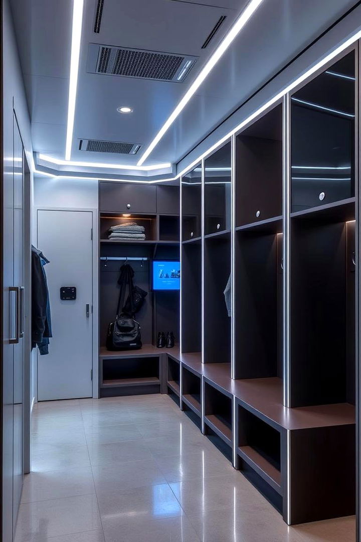 Smart Tech Enabled Mudroom - 22 Small Mudroom Ideas