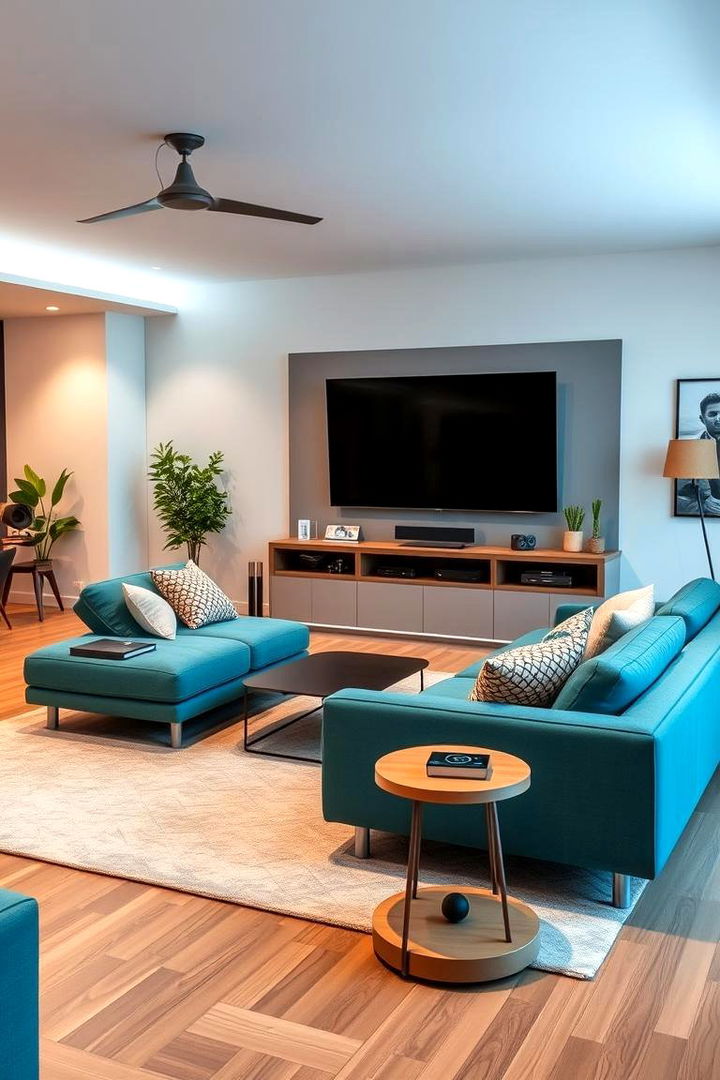 Smart Tech Friendly Living - 22 Teal Couch Living Room Ideas