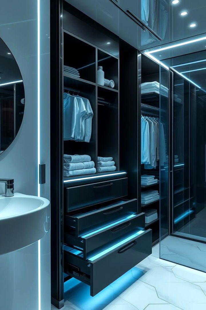 Smart Tech Integration in Closets - 22 Bathroom Closet Ideas