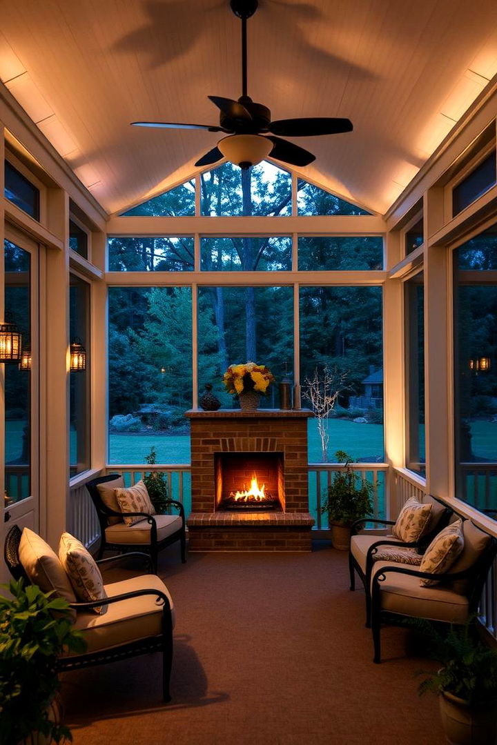 Soft Ambient Lighting - 22 Screened-in Porch With Fireplace Ideas