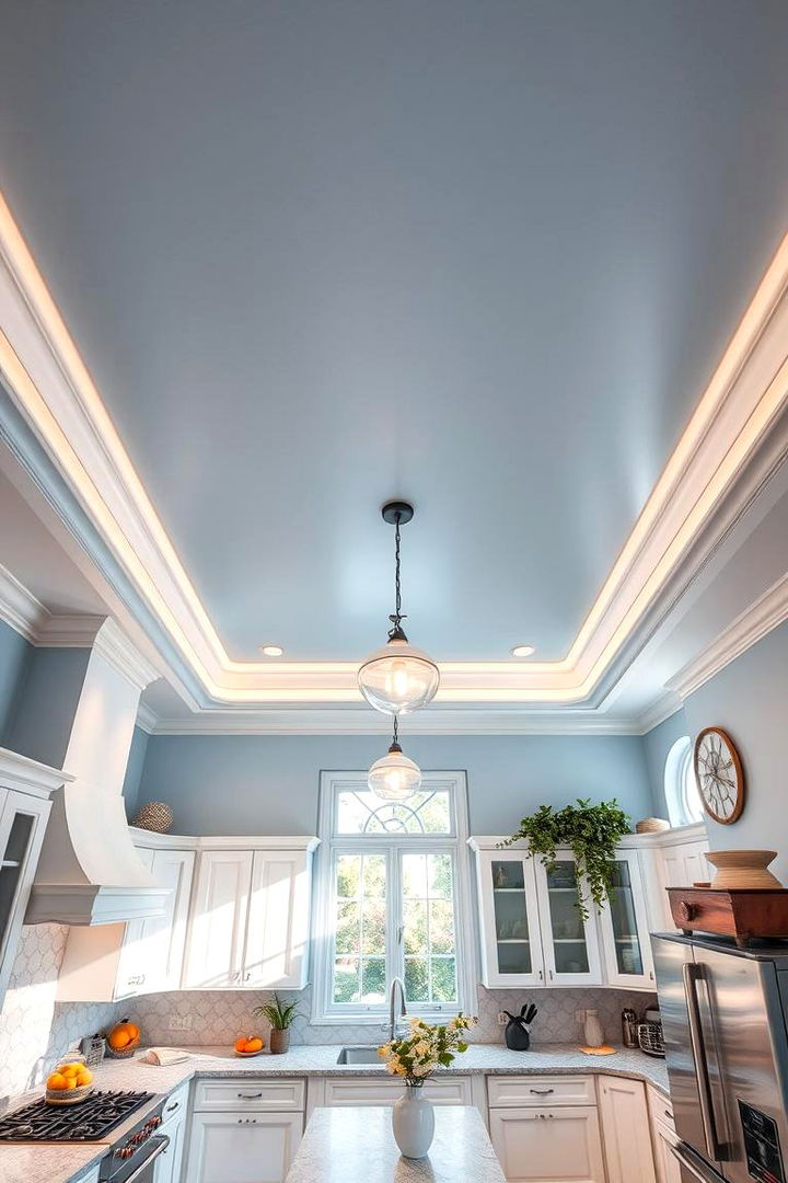 Soft Blue Ceiling Touches - 22 Blue Kitchen Ideas