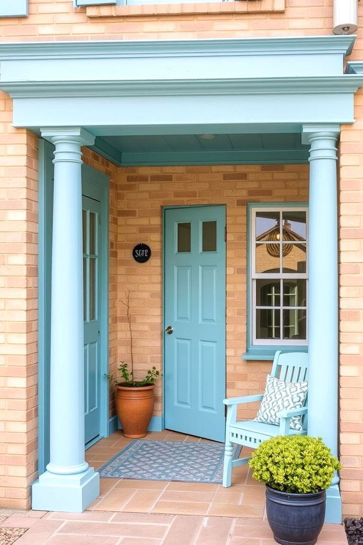 Soft Blue and Seafoam - Blonde Brick House Color Schemes for Warm Curb Appeal