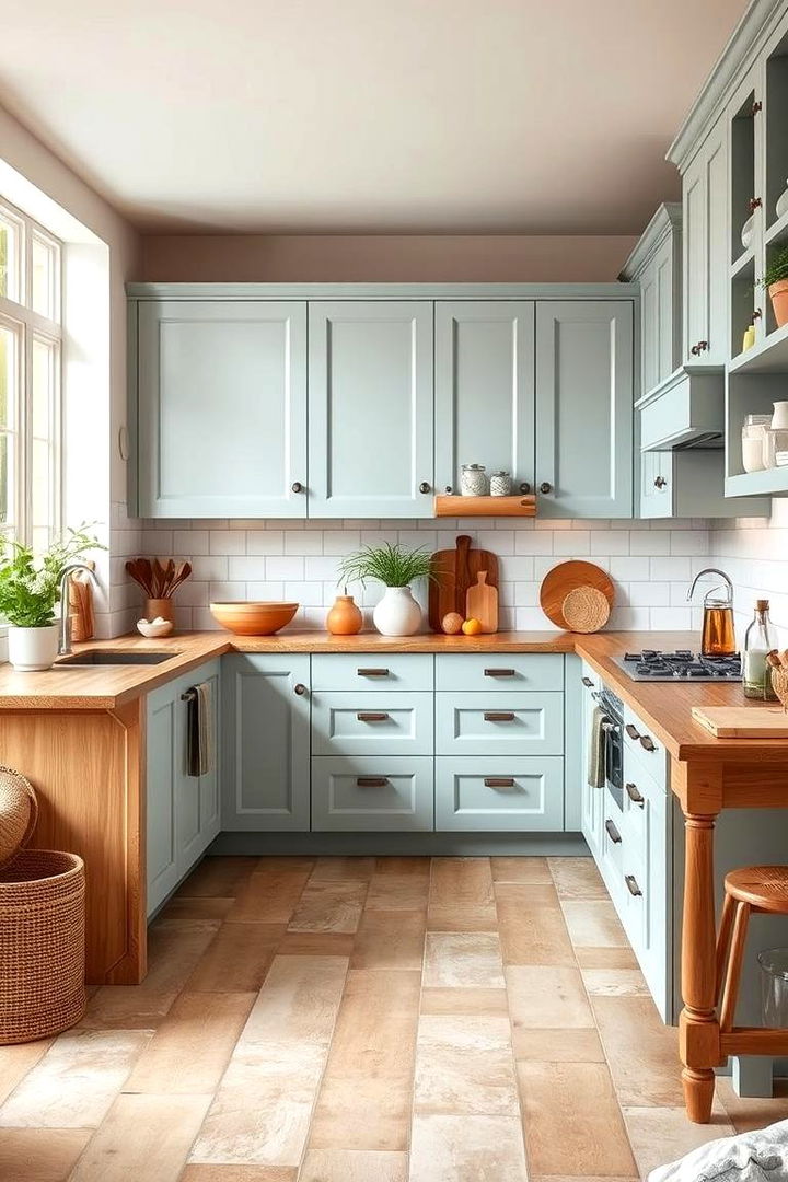Soft Blue with Natural Wood - 22 Light Blue Kitchen Cabinets Ideas